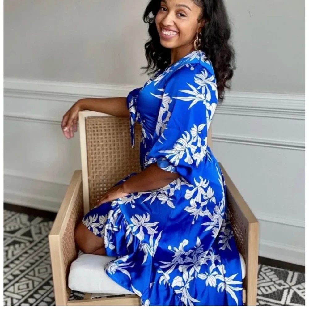 NWT ALEXIS for Target Blue Floral Tie-Front High-Low Dress Medium - Picture 16 of 16